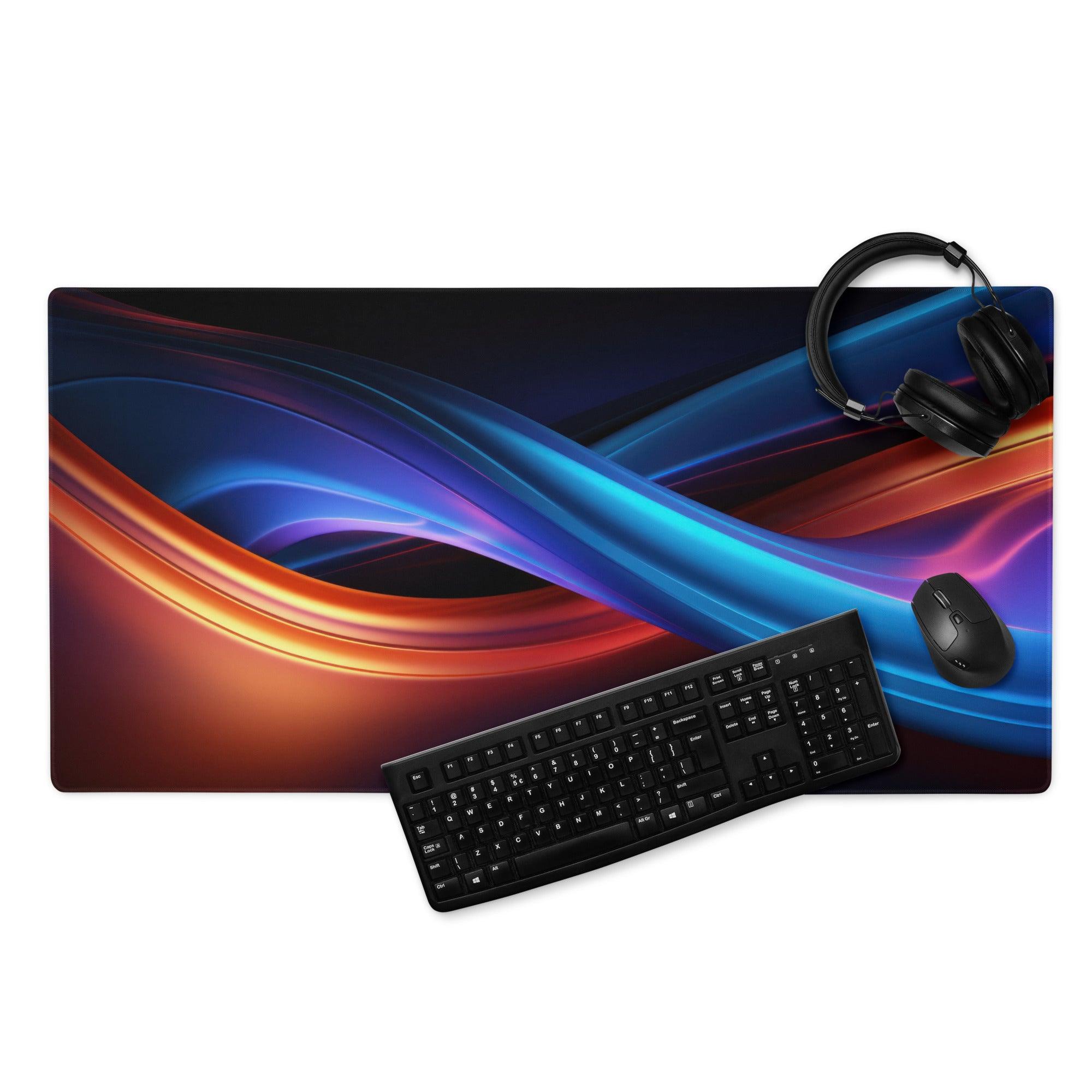 Premium large gaming mouse pad with vibrant neon wave design