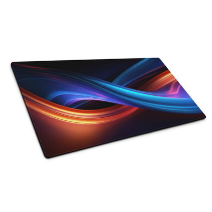 Premium large gaming mouse pad with vibrant neon blue orange wave design