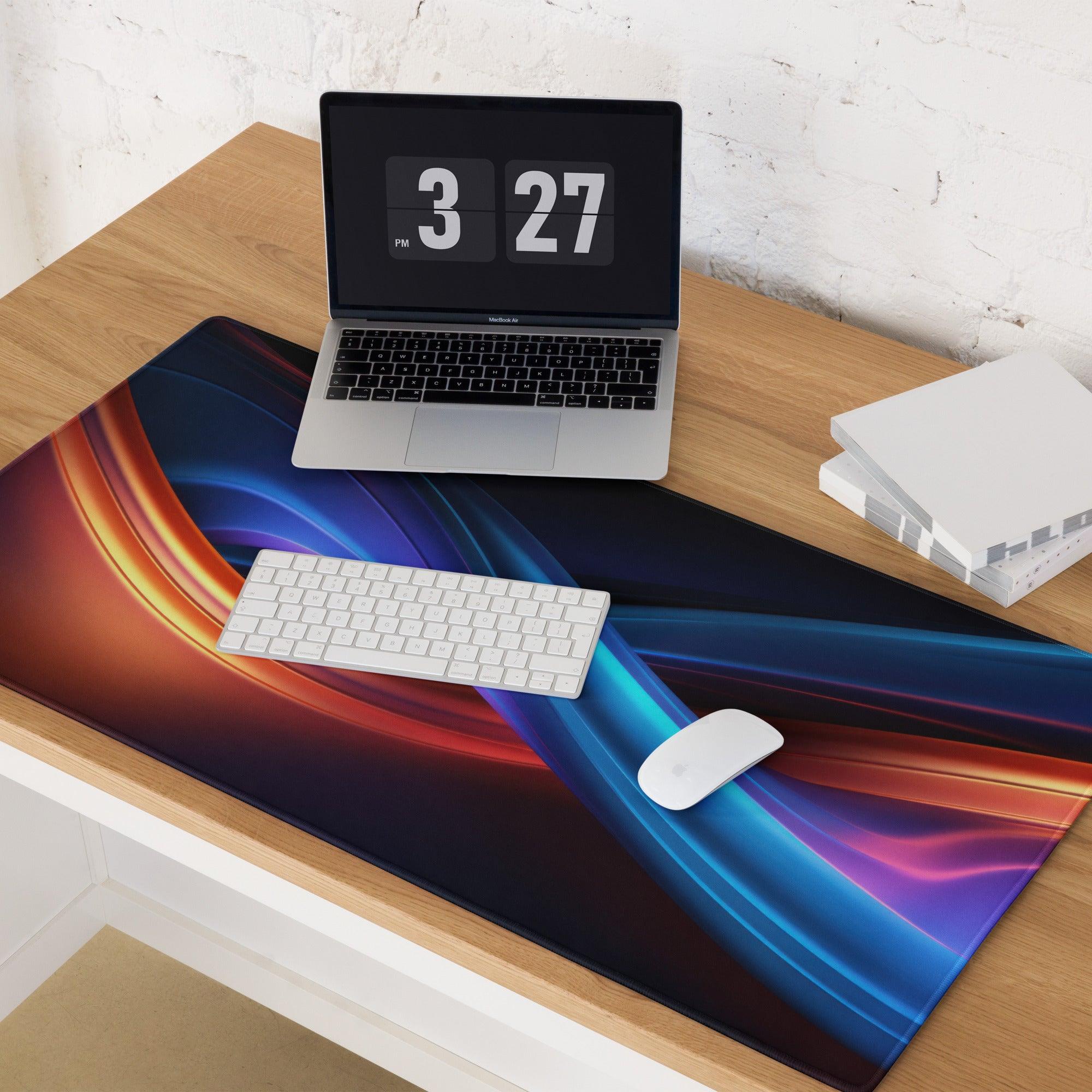 Premium large gaming mouse pad with vibrant neon wave design