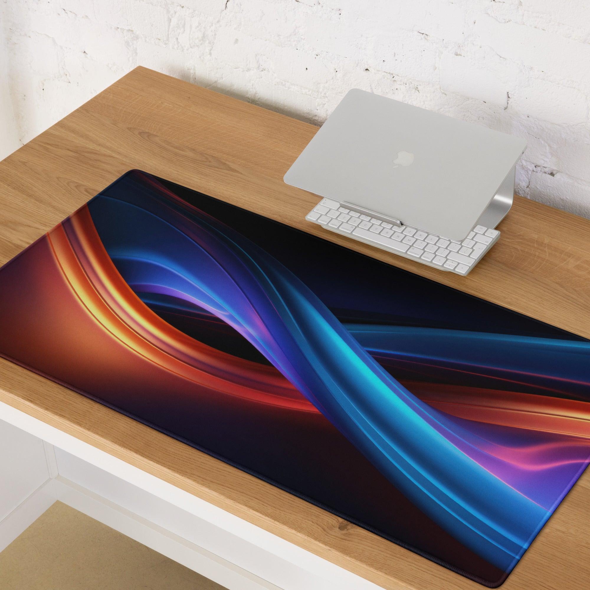 Premium large gaming mouse pad with vibrant neon wave design