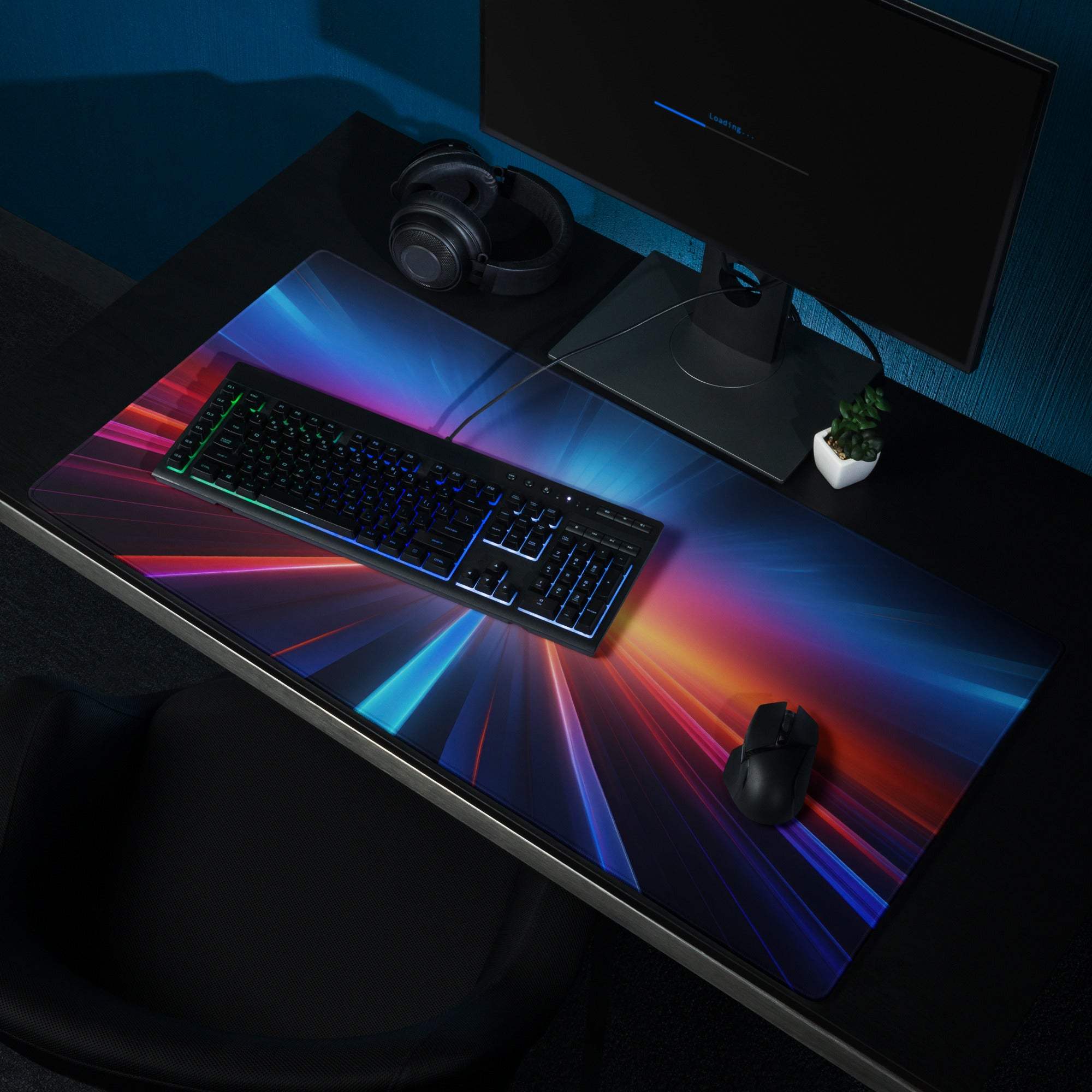 Vibrant neon gaming mousepad with radial light burst and premium stitching