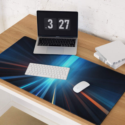 Blue black cosmic ray futuristic neon gaming mouse pad with non-slip base