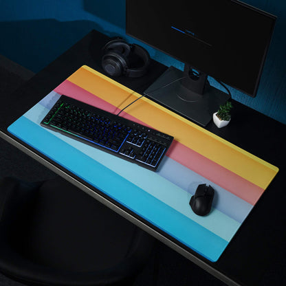 Large rainbow gradient gaming mouse pad with non-slip base and stitched edges