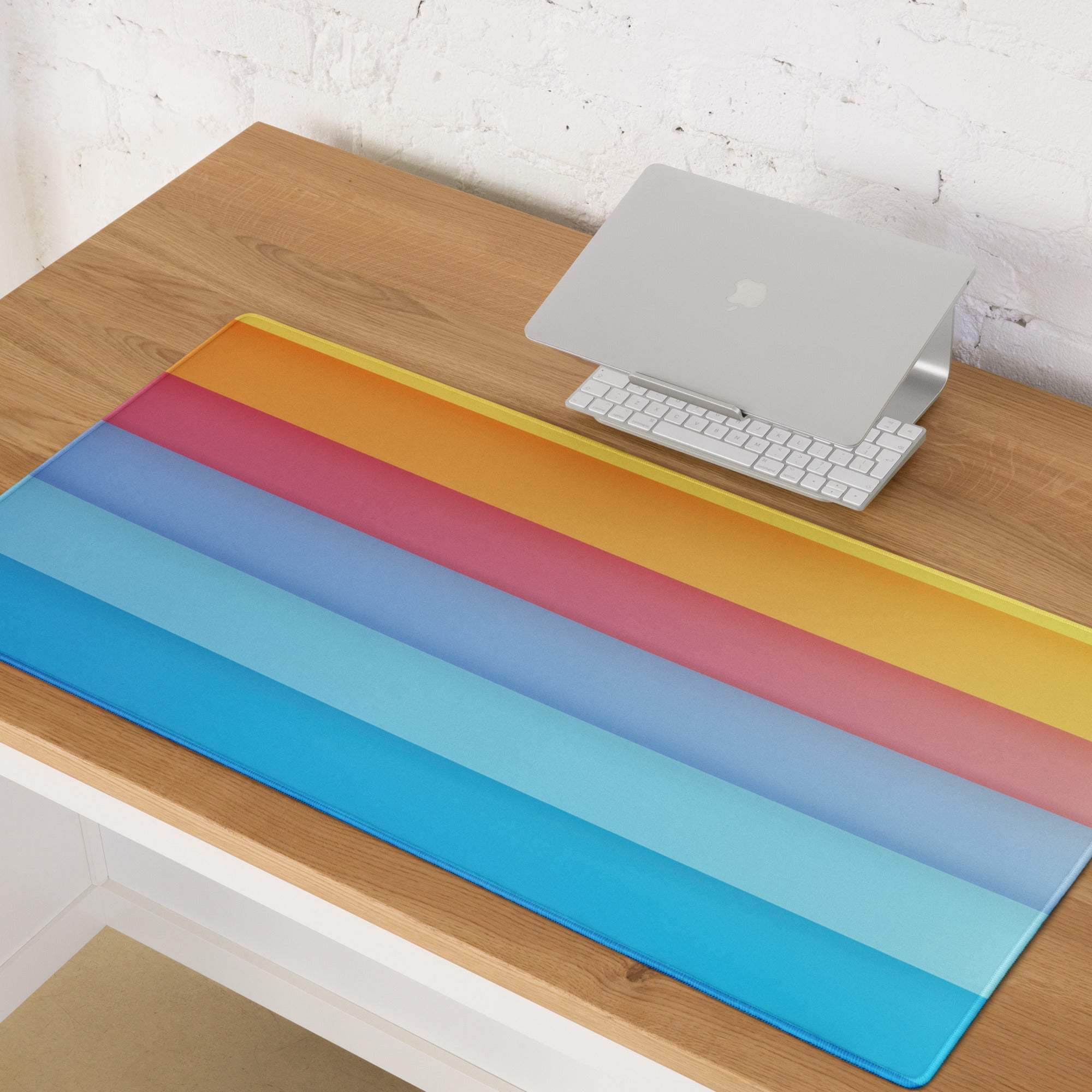 Large rainbow gradient gaming mouse pad with glossy silicone finish