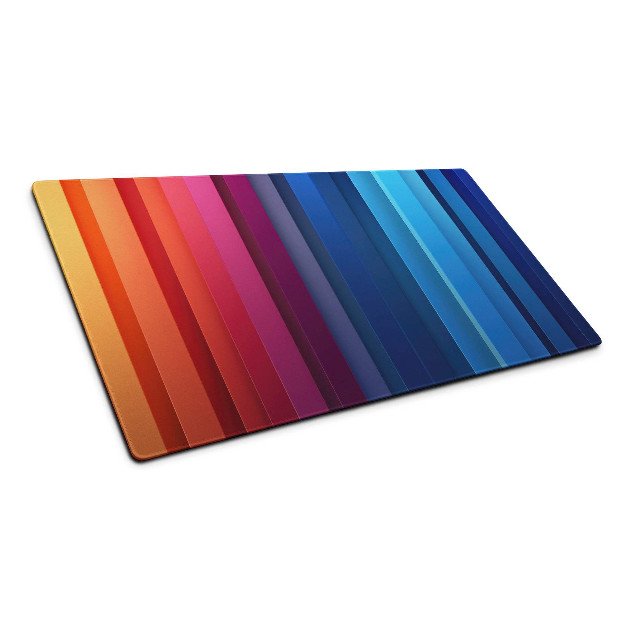Vibrant rainbow gradient gaming mousepad with diagonal stripes and non-slip base
