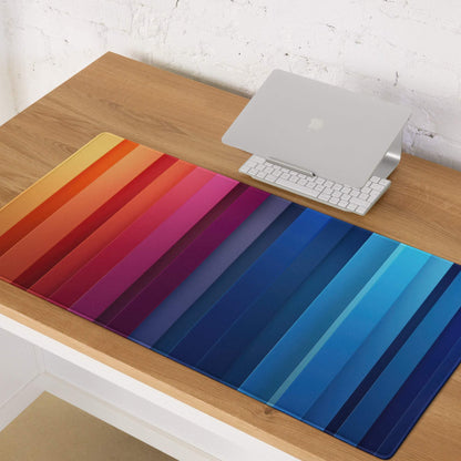 Vibrant rainbow gradient striped desk mat gaming mouse pad with non-slip base