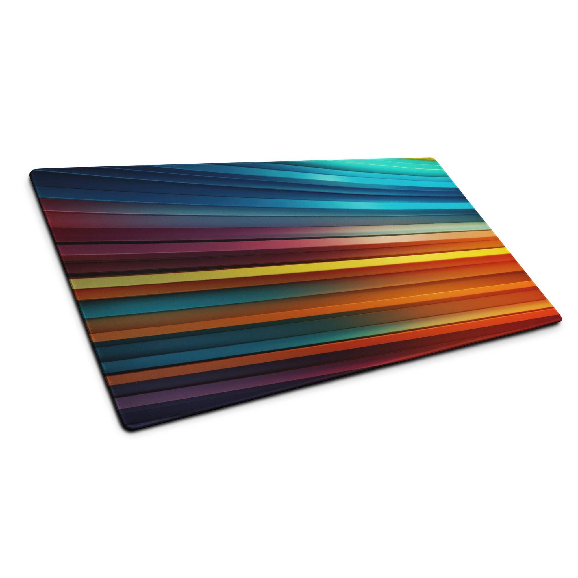 Vibrant rainbow gradient striped glass gaming mouse pad with non-slip base