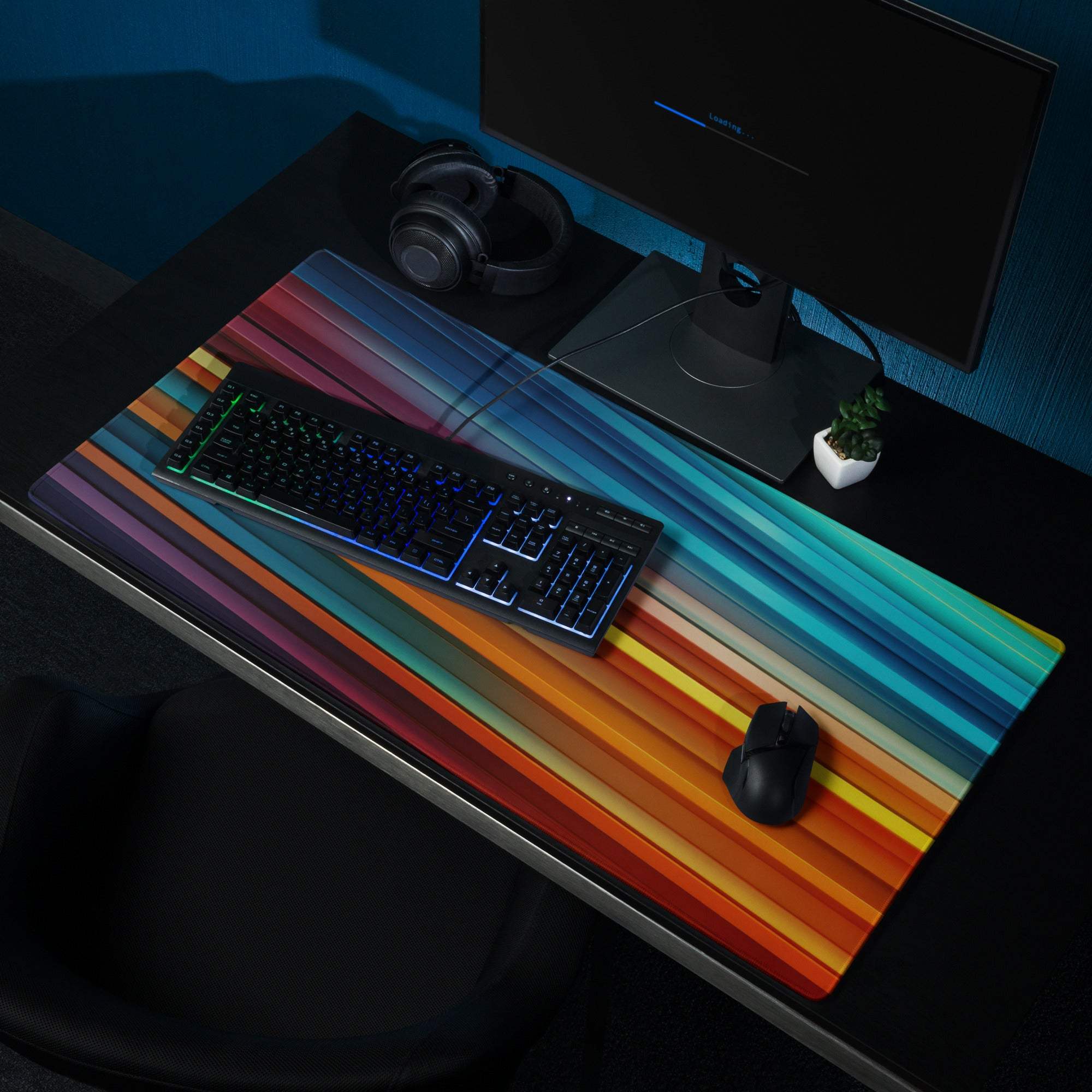 Vibrant rainbow-striped gaming mouse pad with non-slip base