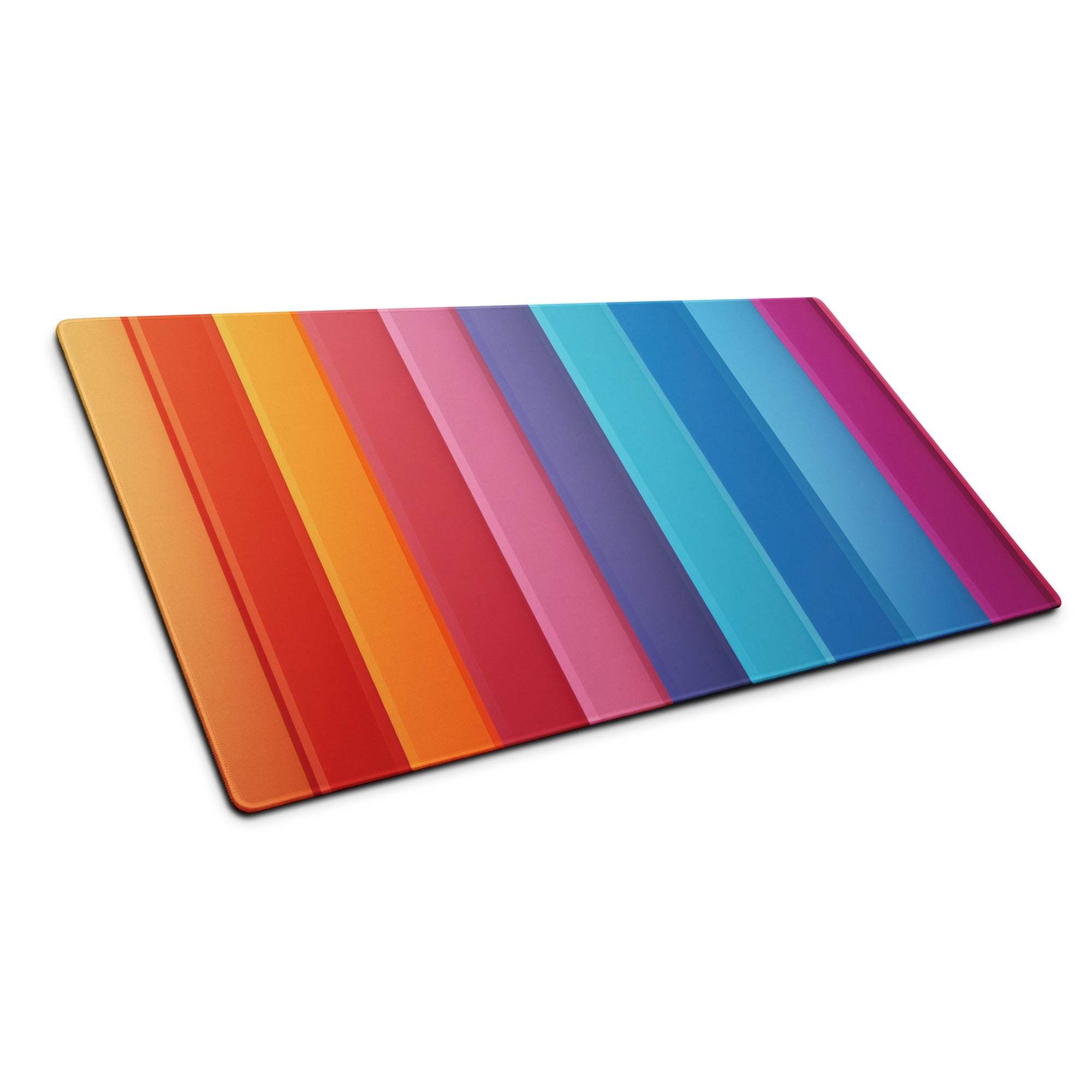 Vibrant rainbow stripe gaming mouse pad with glass-like cutting board design