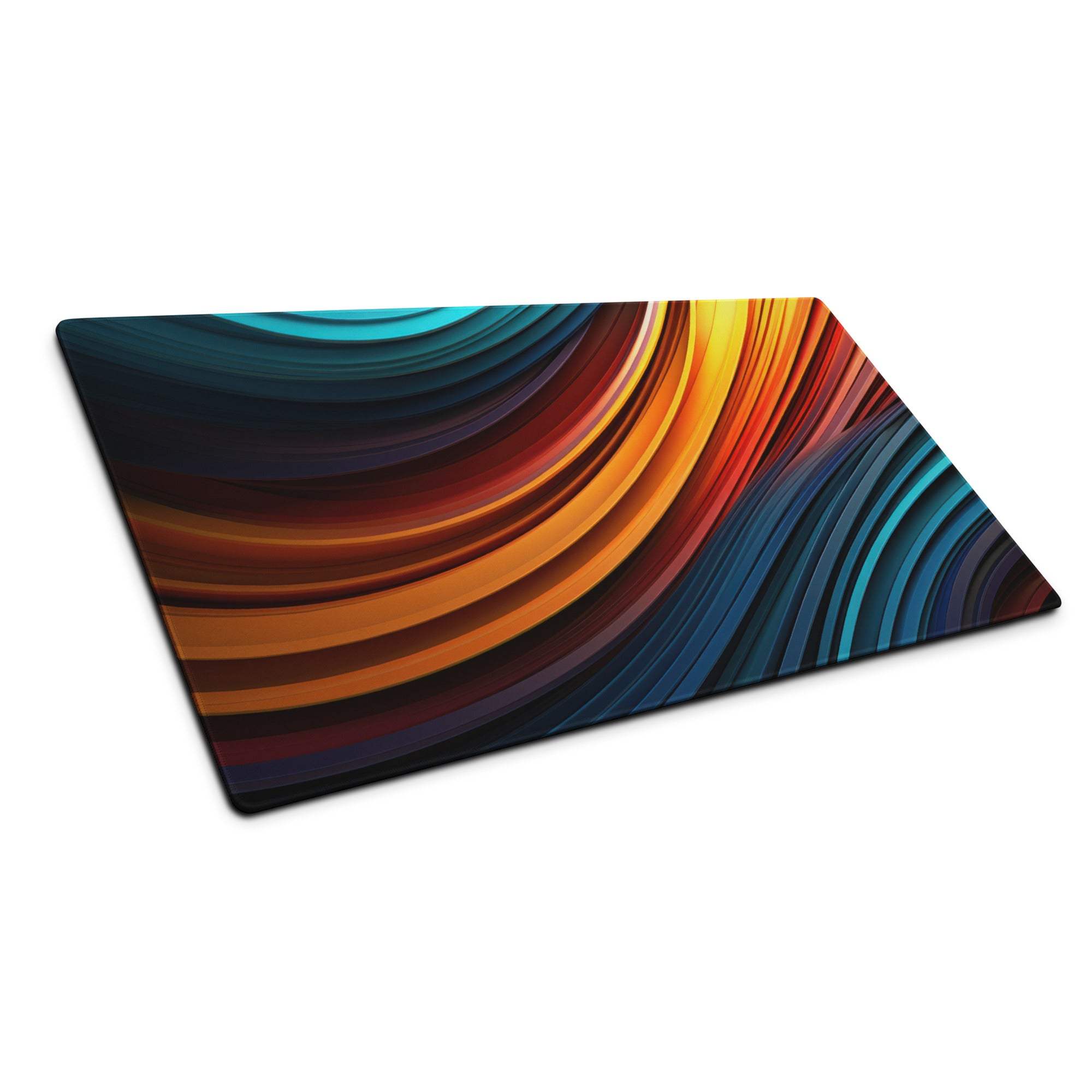 Vibrant abstract wave gaming mouse pad with blue orange teal design