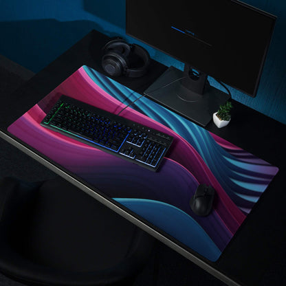 Vibrant gradient gaming mouse pad with pink purple blue waves large non-slip stitched