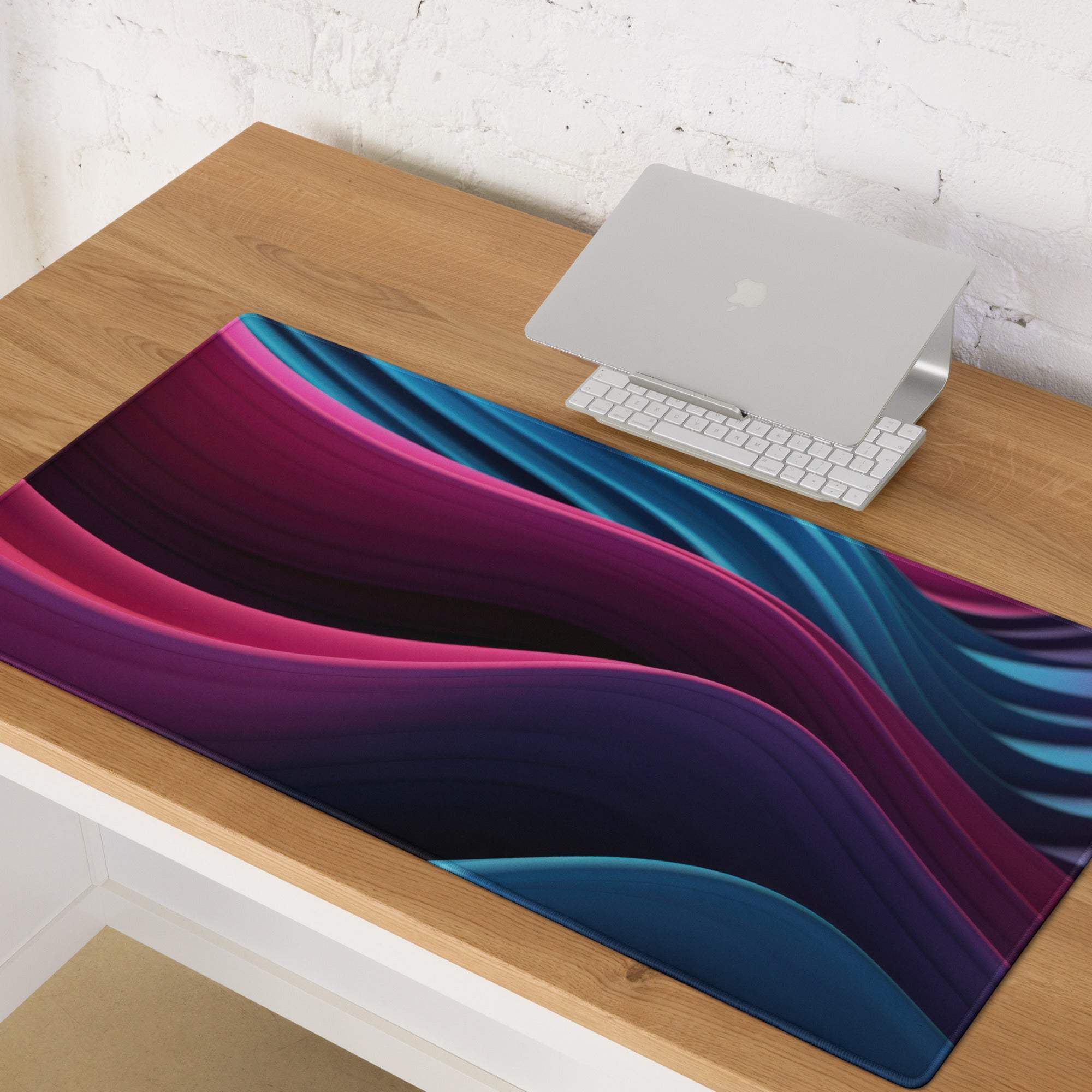 Vibrant purple blue abstract wave gaming mouse pad large non-slip stitched