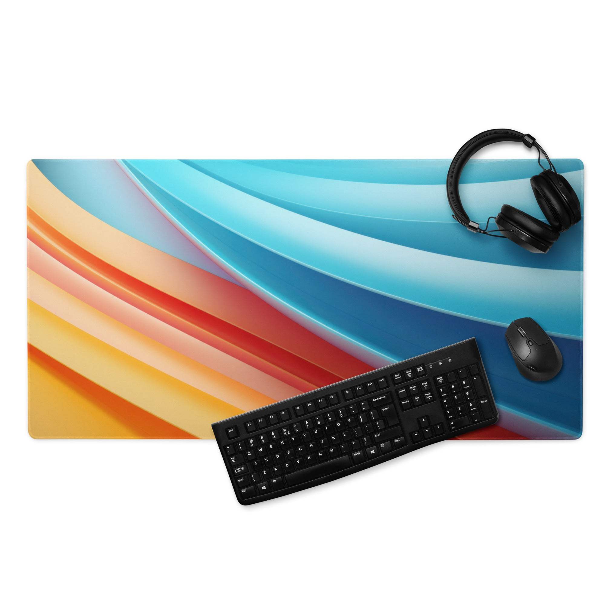 Vibrant gradient large gaming mouse pad with abstract blue orange red waves