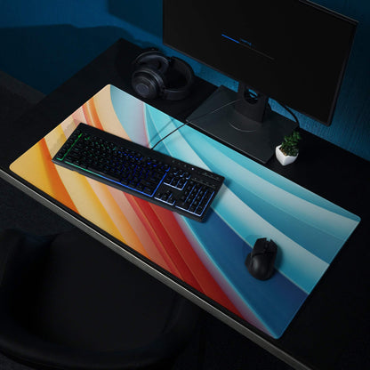 Vibrant gradient large gaming mouse pad with non-slip base and stitched edges