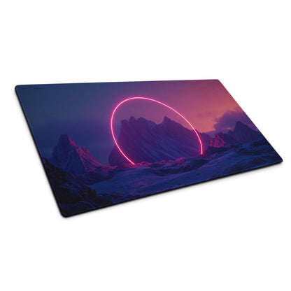 Neon glow mountain landscape gaming mouse pad with pink light effect