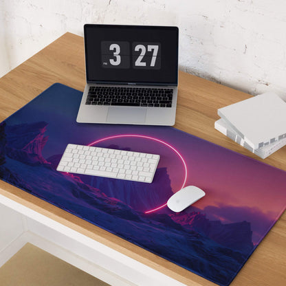 Vibrant purple pink neon glow mountain landscape gaming mouse pad large non-slip