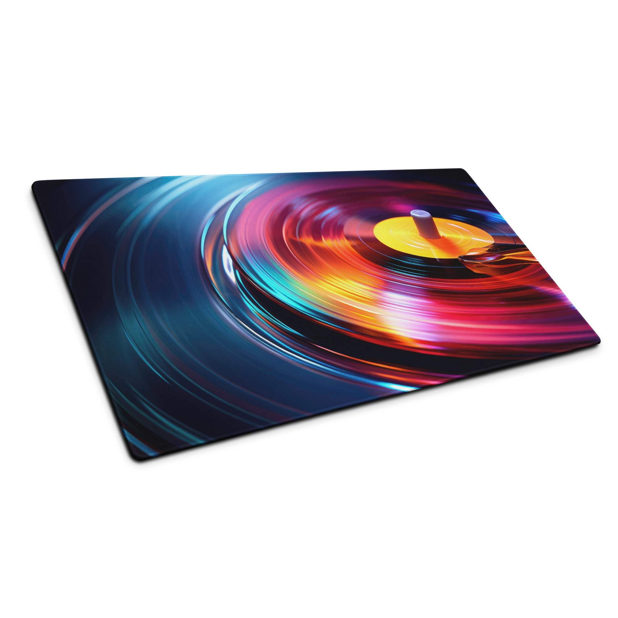 Vibrant abstract vinyl record design on gaming mouse pad with non-slip base