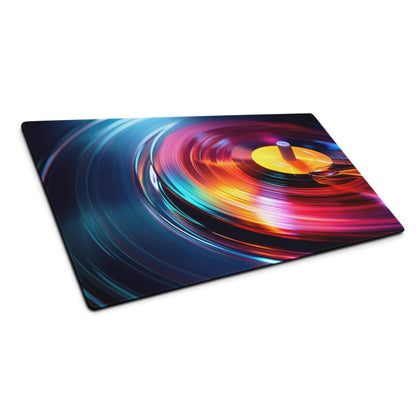 Vibrant abstract vinyl record design on gaming mouse pad with non-slip base