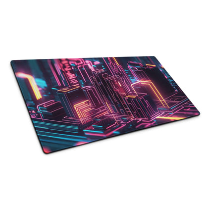 Cyberpunk neon pink cyan circuit board gaming mousepad glossy finish