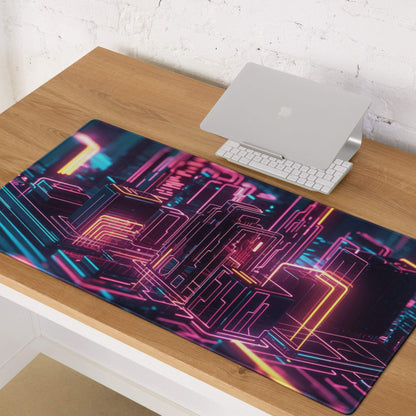 Vibrant neon cyberpunk cityscape on large non-slip gaming mouse pad