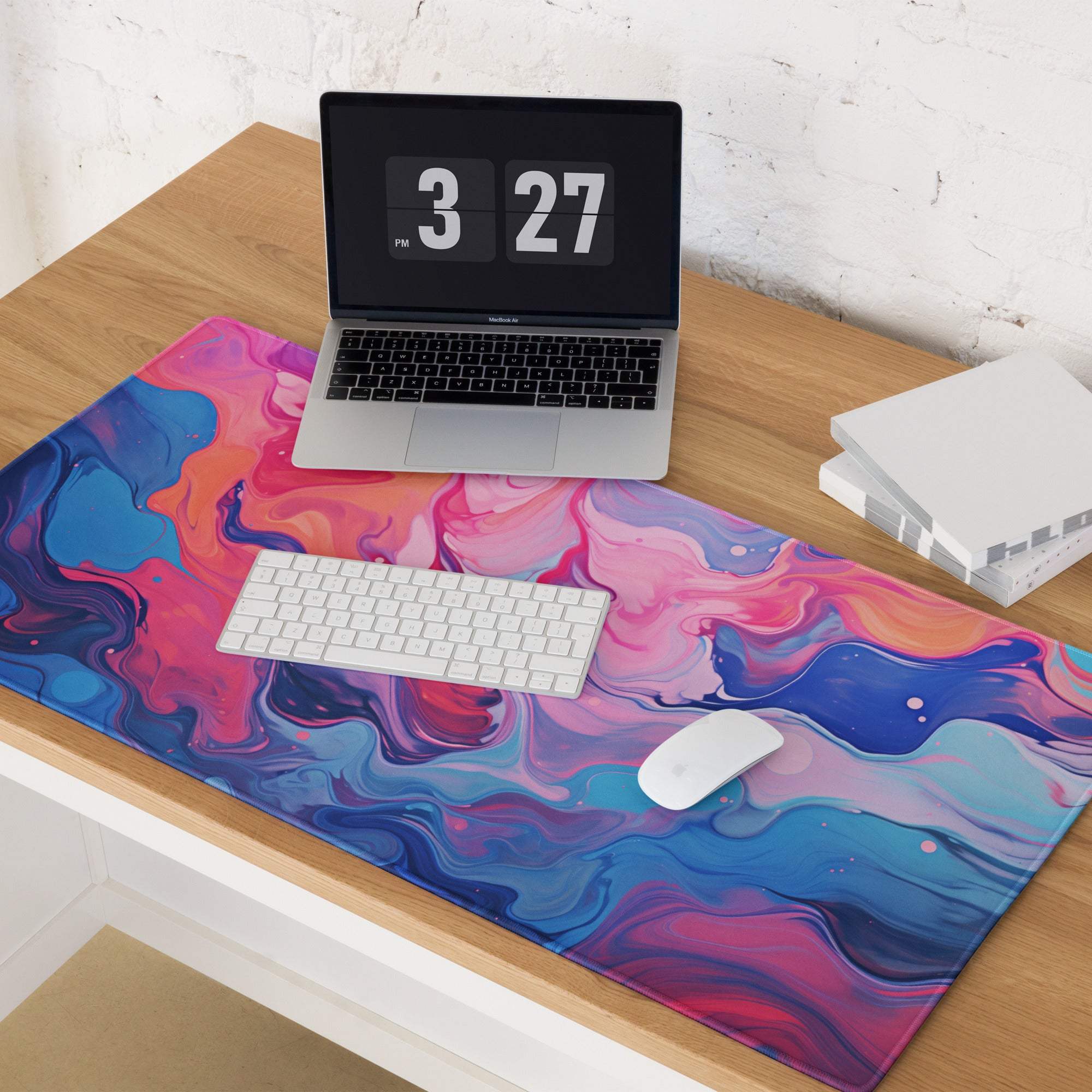 Vibrant pink blue purple swirl gaming mouse pad large non-slip base