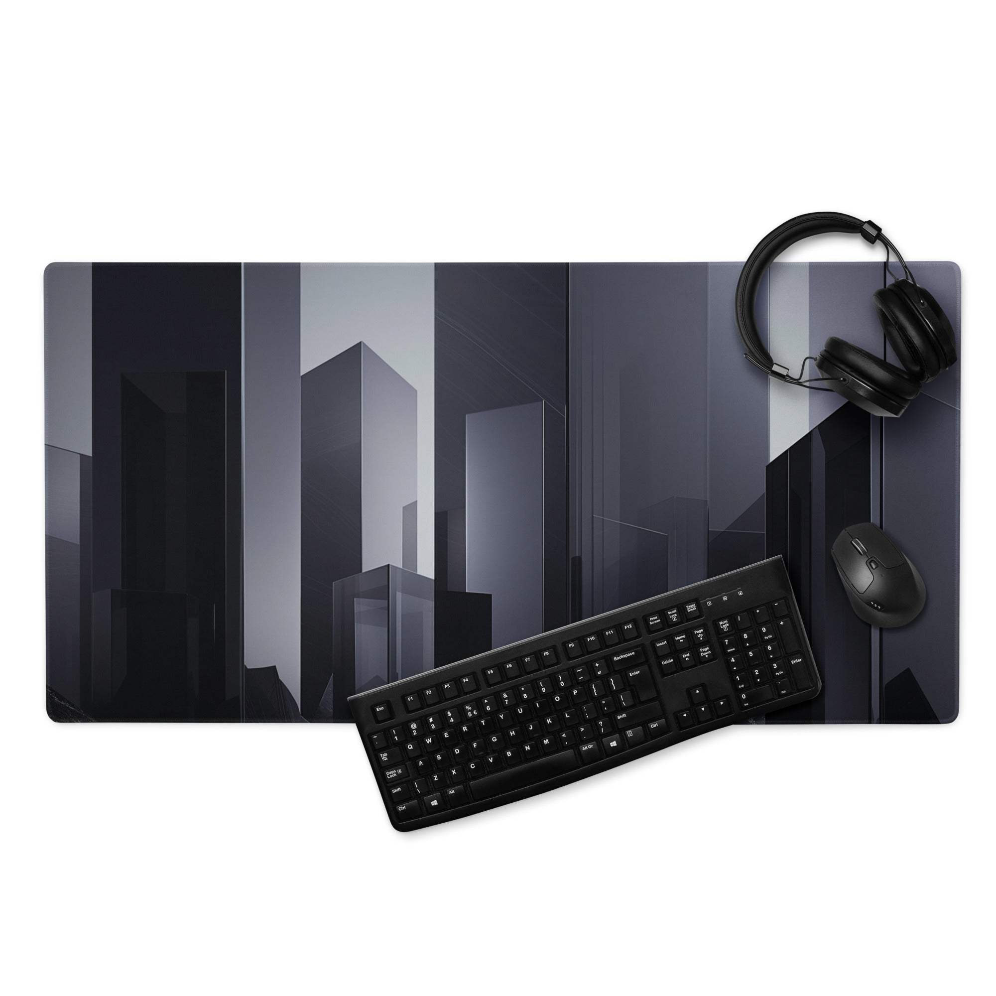Black gray abstract cityscape gaming mousepad large non-slip stitched edge