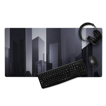 Black gray abstract cityscape gaming mousepad large non-slip stitched edge