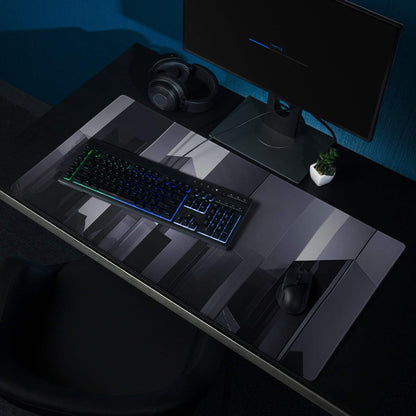Urban city skyline dark gray large gaming mouse pad with stitched edges