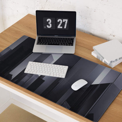 Black geometric patterned large gaming mouse pad with glossy dark gray finish