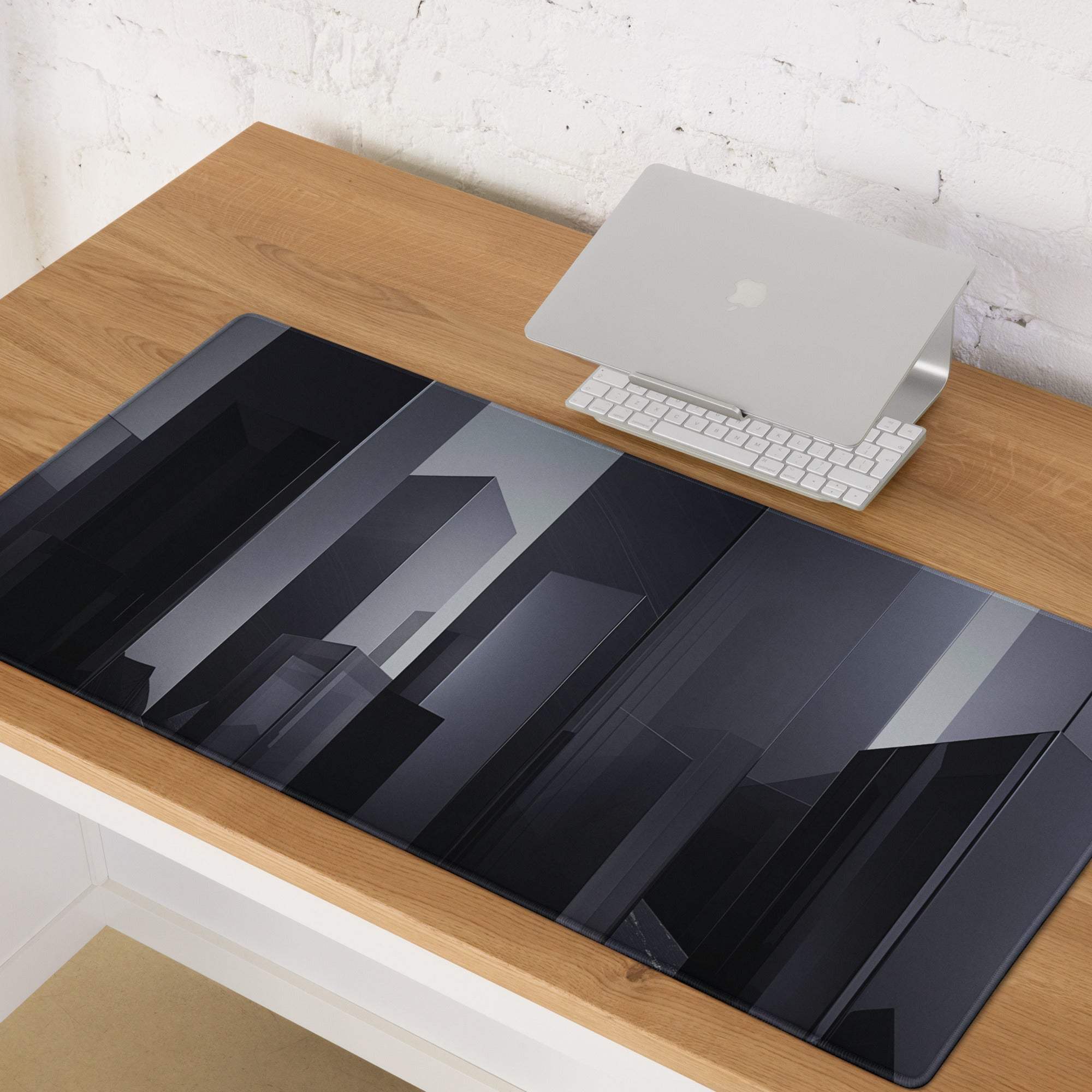 Black gray abstract cityscape gaming mouse pad large non-slip stitched edge glossy finish