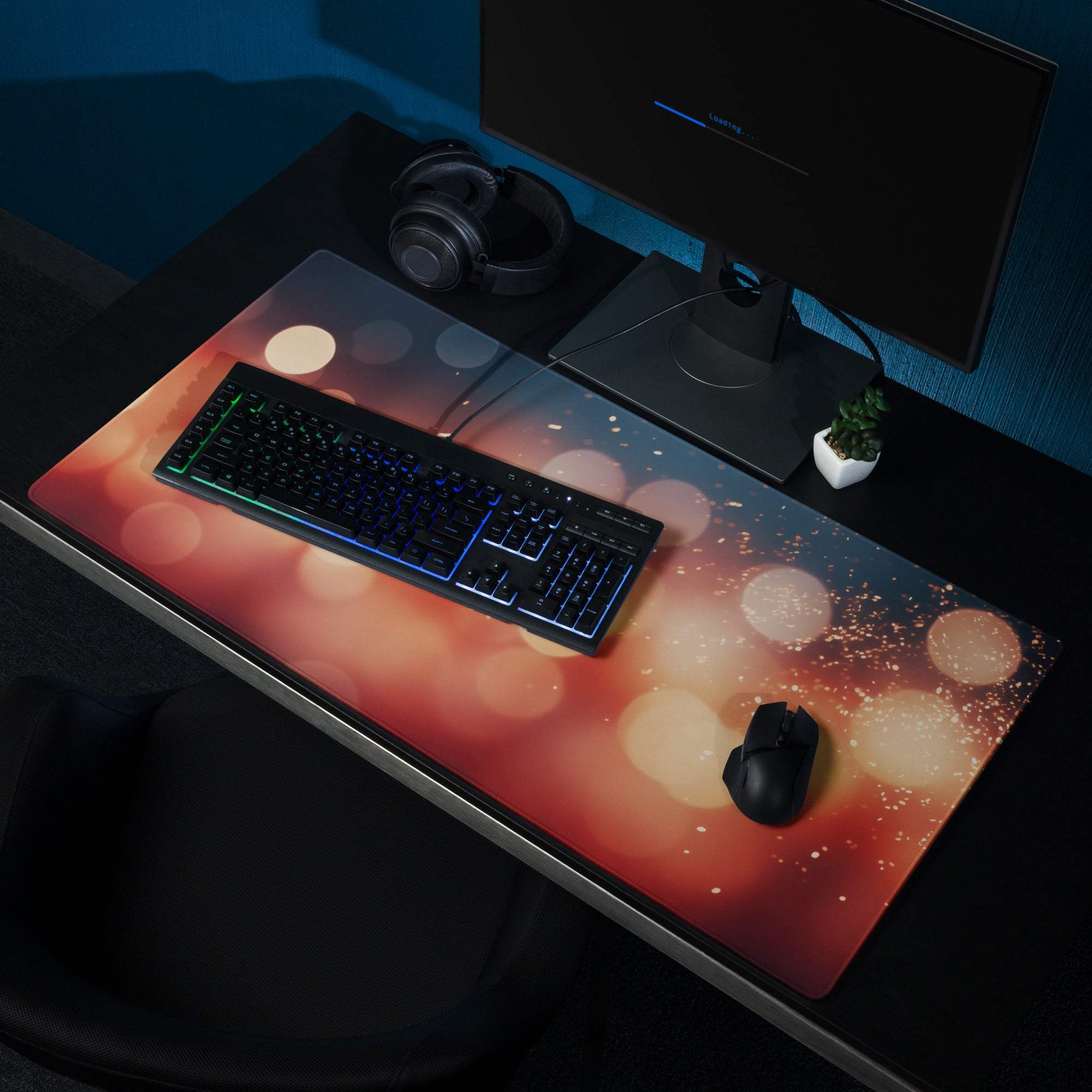 Vibrant esports warm orange gold bokeh large non-slip gaming mouse pad