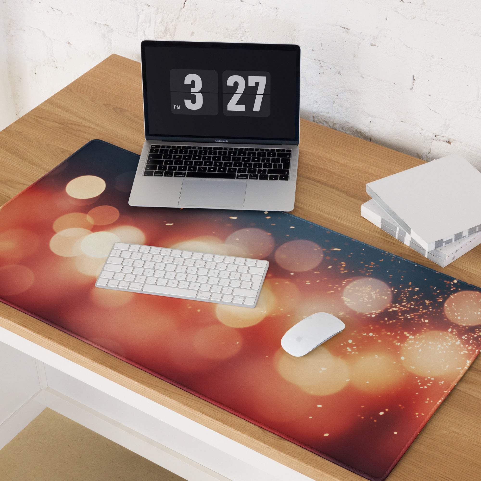 Vibrant orange and blue bokeh esports gaming mouse pad desk mat