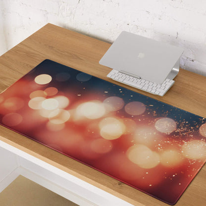 Vibrant esports gaming mouse pad with warm orange blue bokeh design