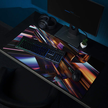 Vibrant neon abstract gaming mouse pad with large size, non-slip base, stitched edges