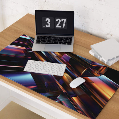 Vibrant neon abstract gaming mousepad with iridescent purple blue orange black hues
