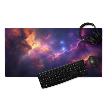 Vibrant cosmic nebula gaming mouse pad ultra large with non-slip base