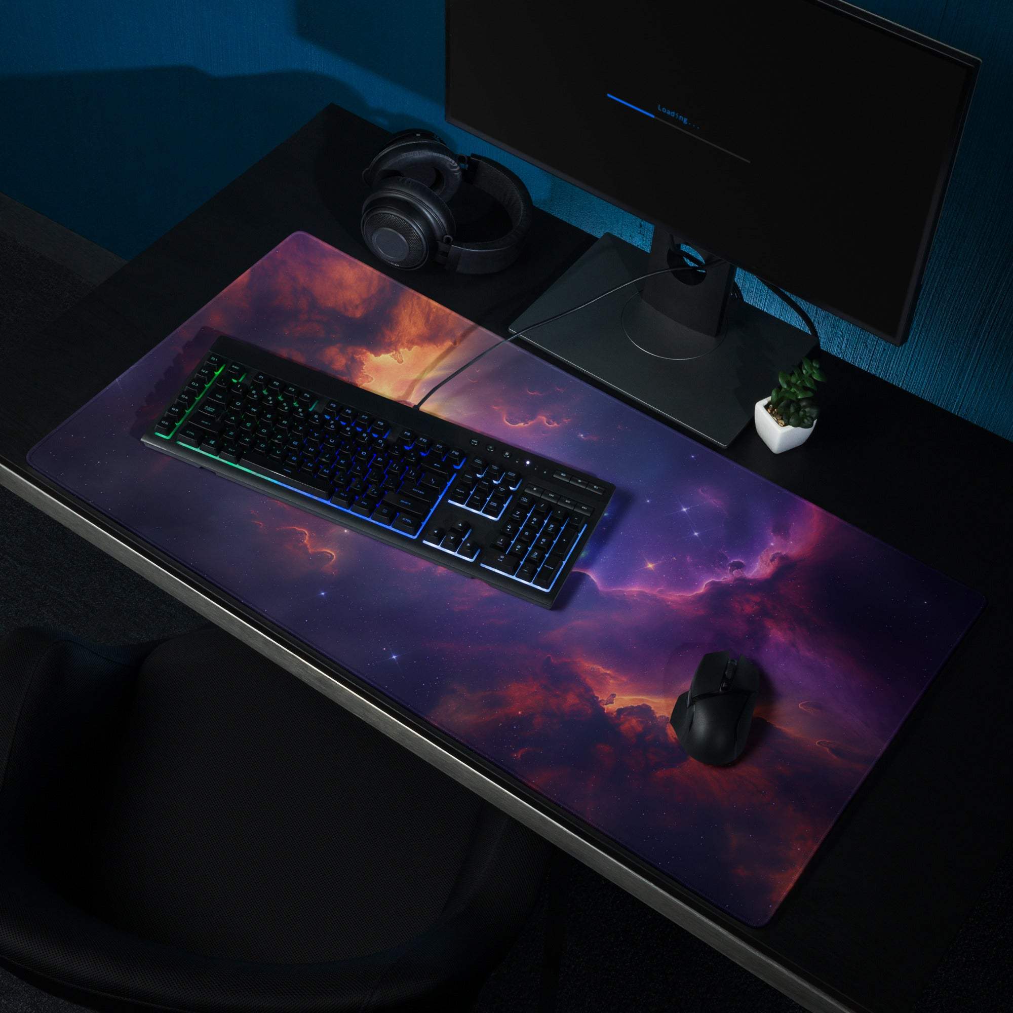 Vibrant cosmic nebula gaming mouse pad ultra large with non-slip base
