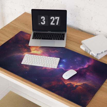 Vibrant cosmic nebula gaming mouse pad ultra large with non-slip base