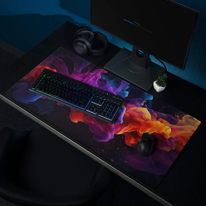 Vibrant abstract smoke color gaming mouse pad with large non-slip glossy surface
