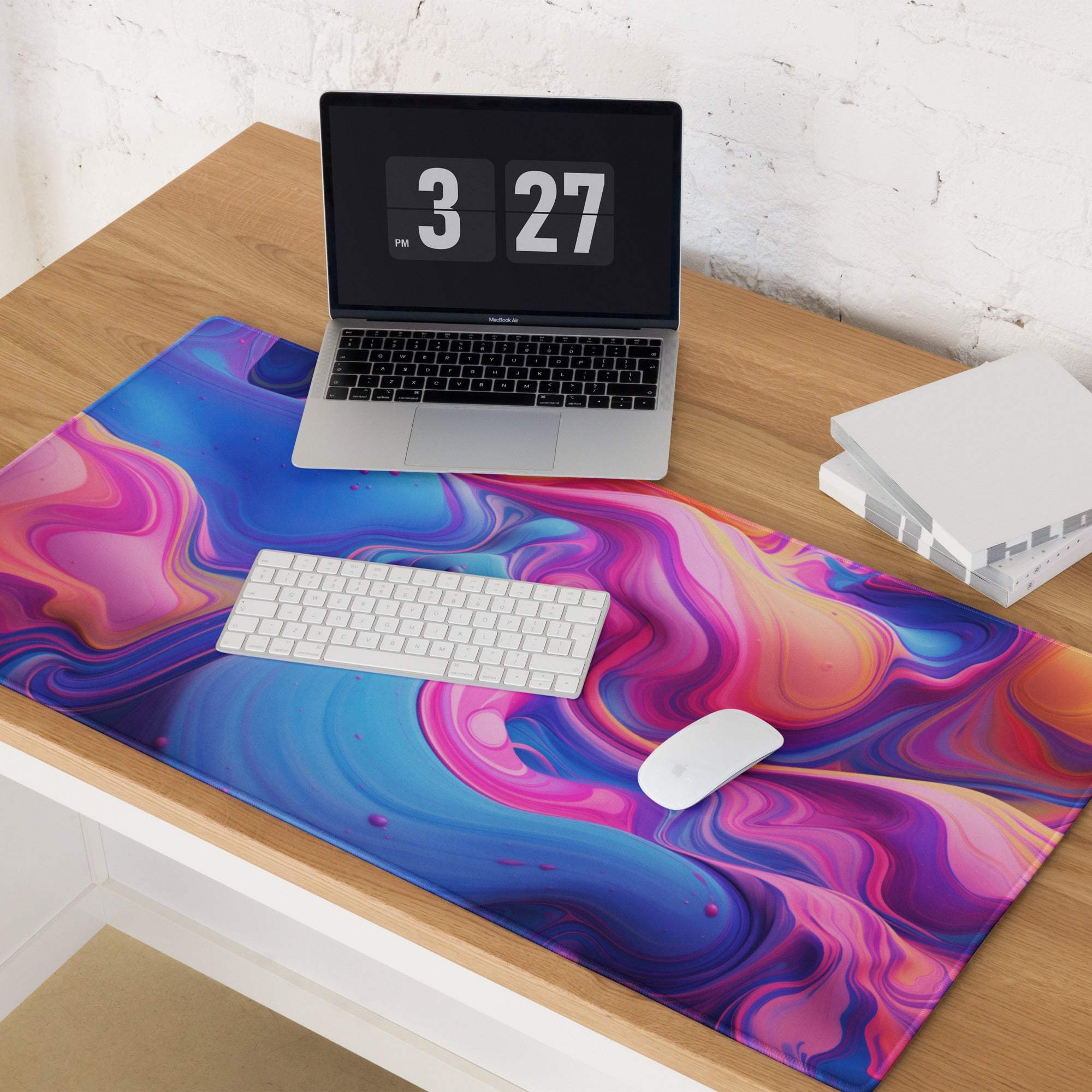Vibrant pink purple blue orange swirl abstract gaming mouse pad large non-slip stitched