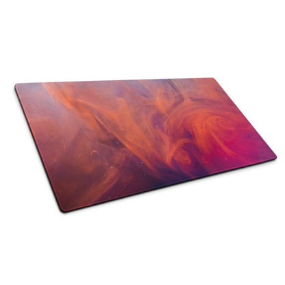 Large gaming mouse pad with vibrant orange red magenta swirls, non-slip base, edge stitching for Dota CSGO
