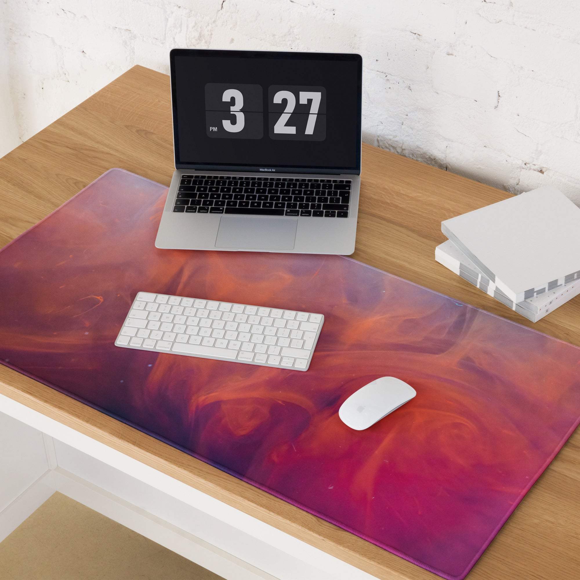 Vibrant red purple cosmic gradient large gaming mousepad with non-slip base