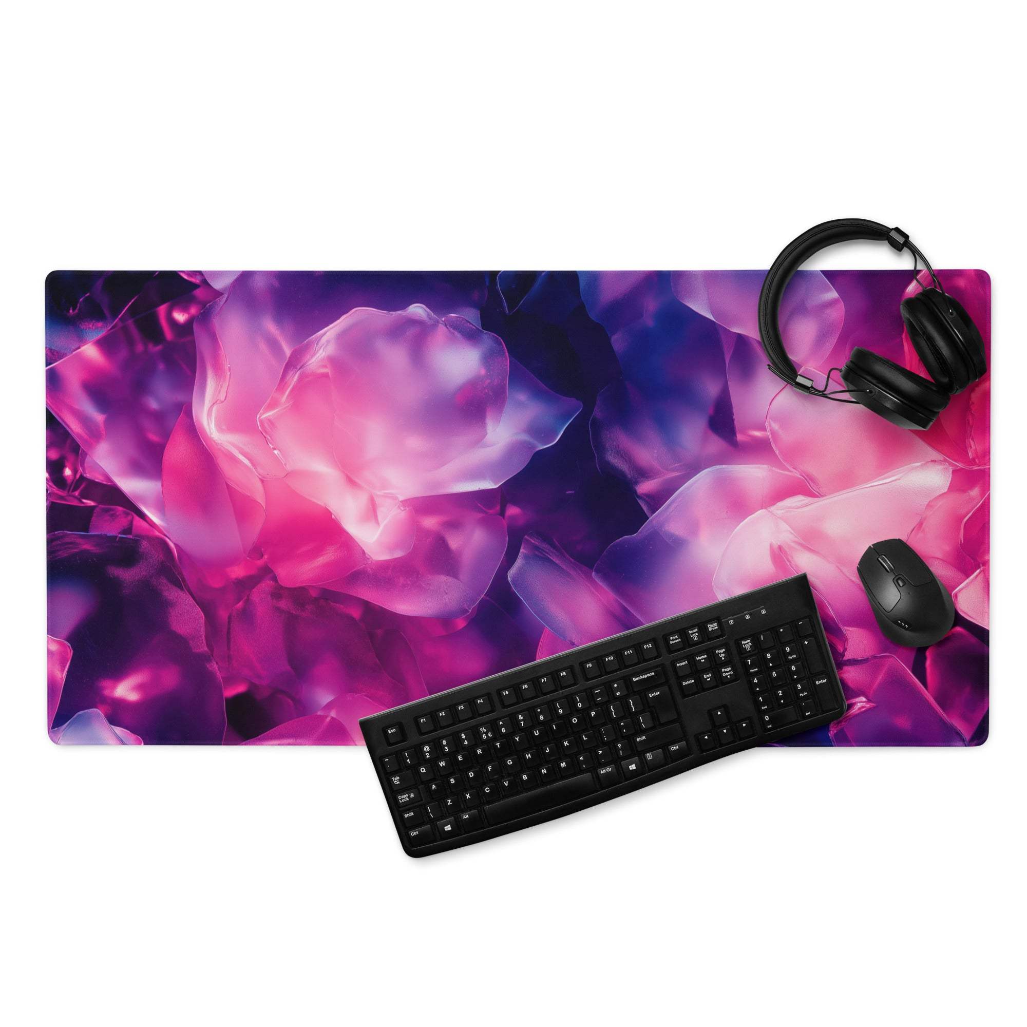 Vibrant pink purple crystal rose gaming mouse pad large stitched non-slip