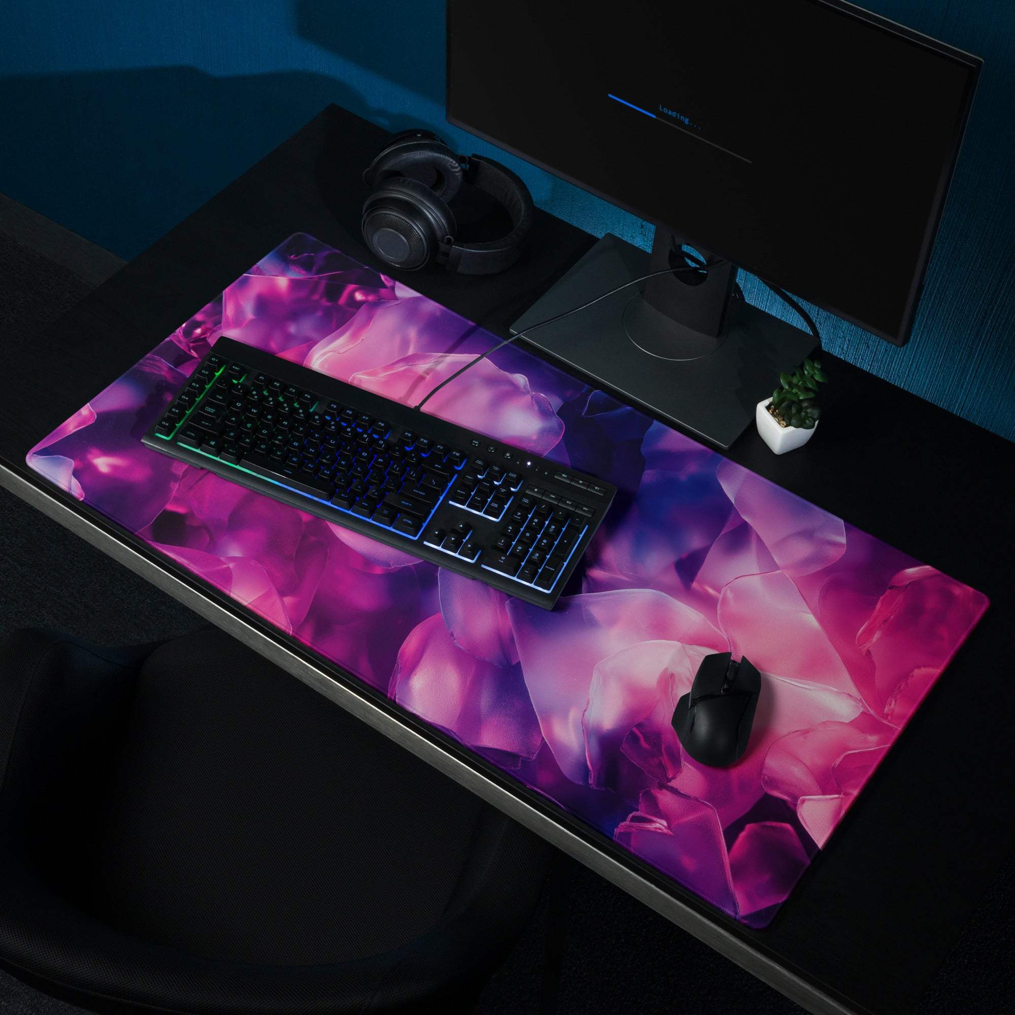 Vibrant purple pink crystal gaming mouse pad with large size stitching non-slip base