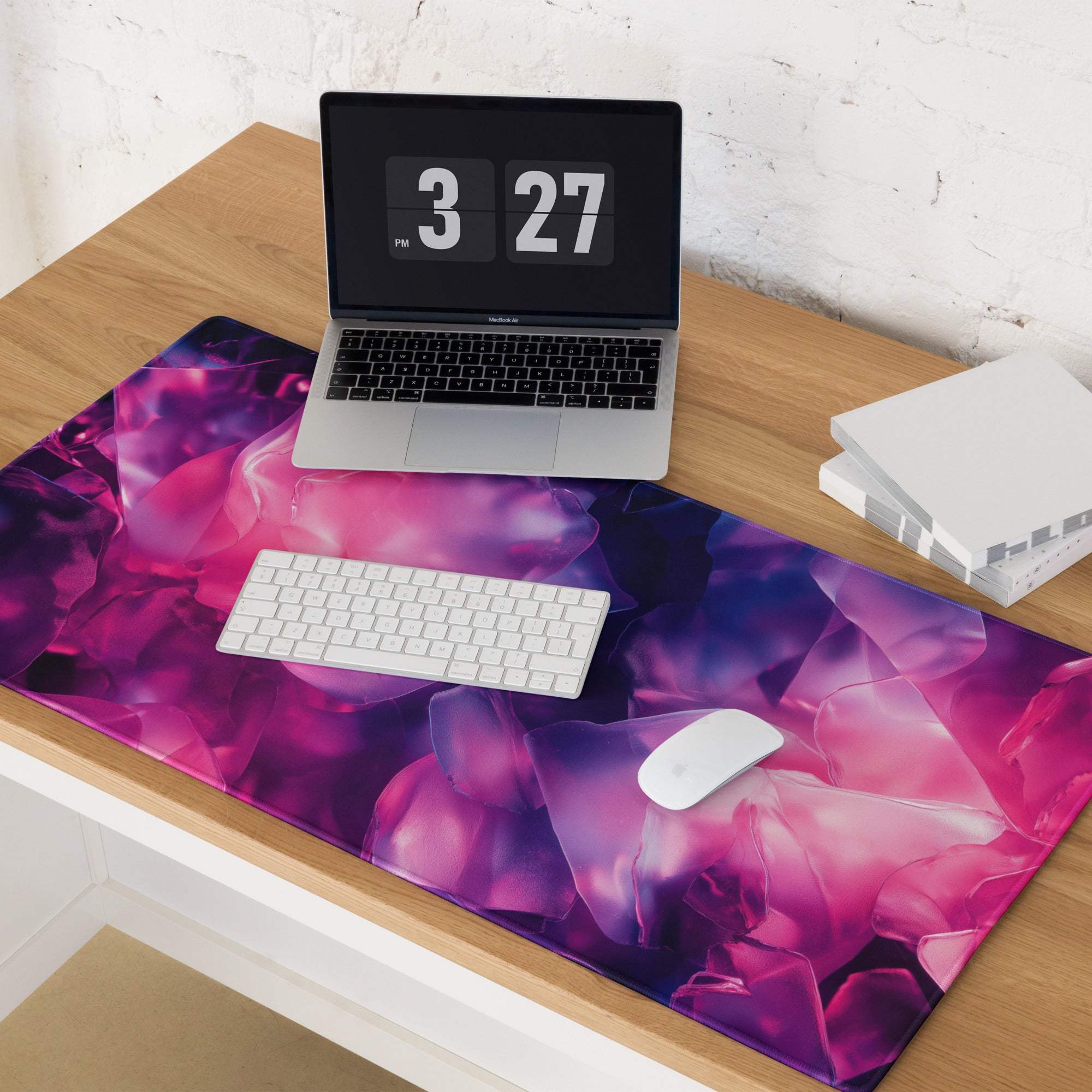 Vibrant pink purple floral crystal gaming mouse pad with glossy finish