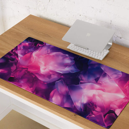 Vibrant purple pink crystal gaming mouse pad with edge stitching