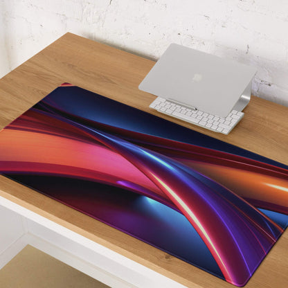 Vibrant neon waves gaming mouse pad with red purple blue gradients large non-slip stitched edges