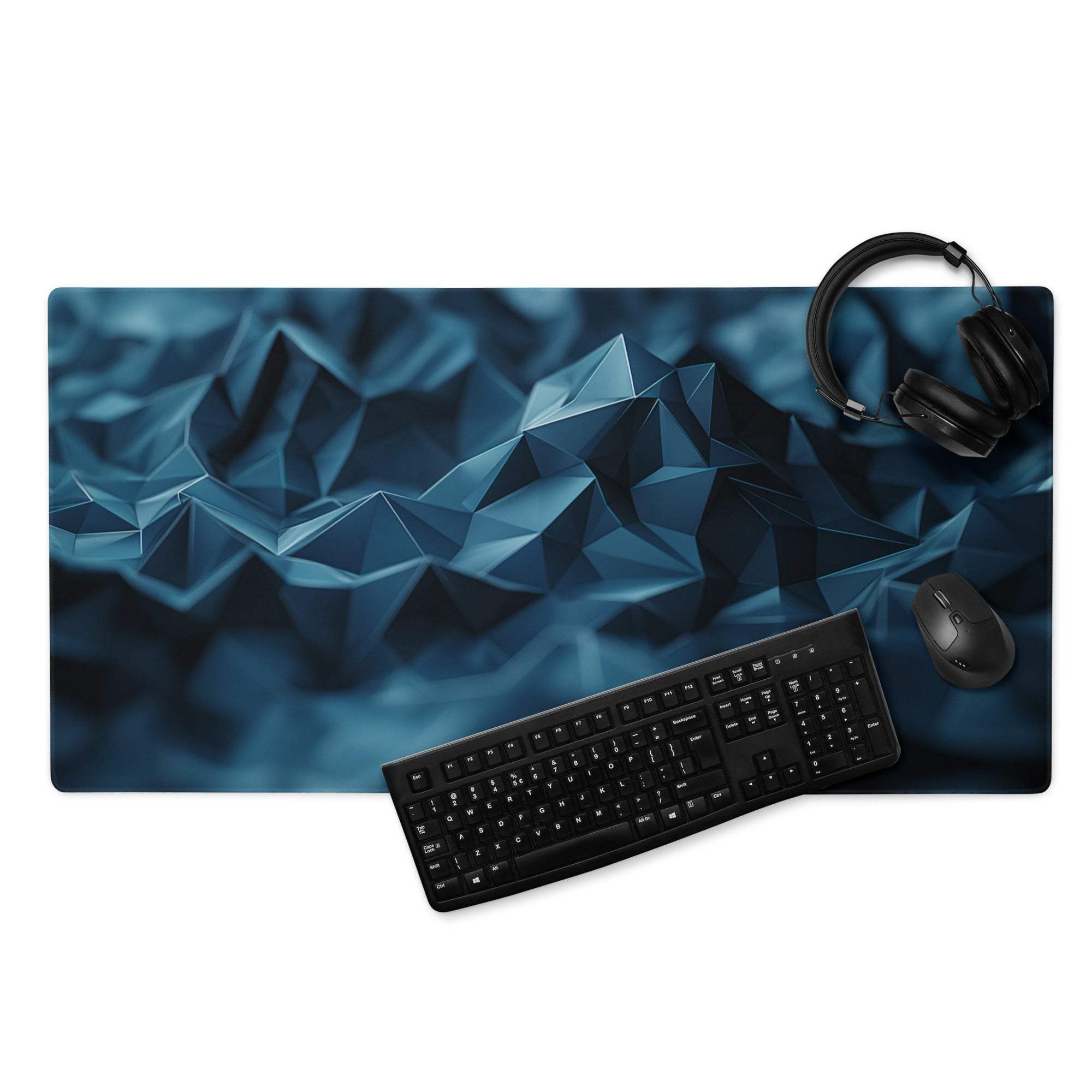 Blue geometric mountain gaming mouse pad with non-slip base