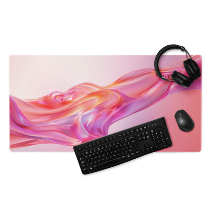 Vibrant pink gradient large gaming mouse pad with non-slip base and stitched edges