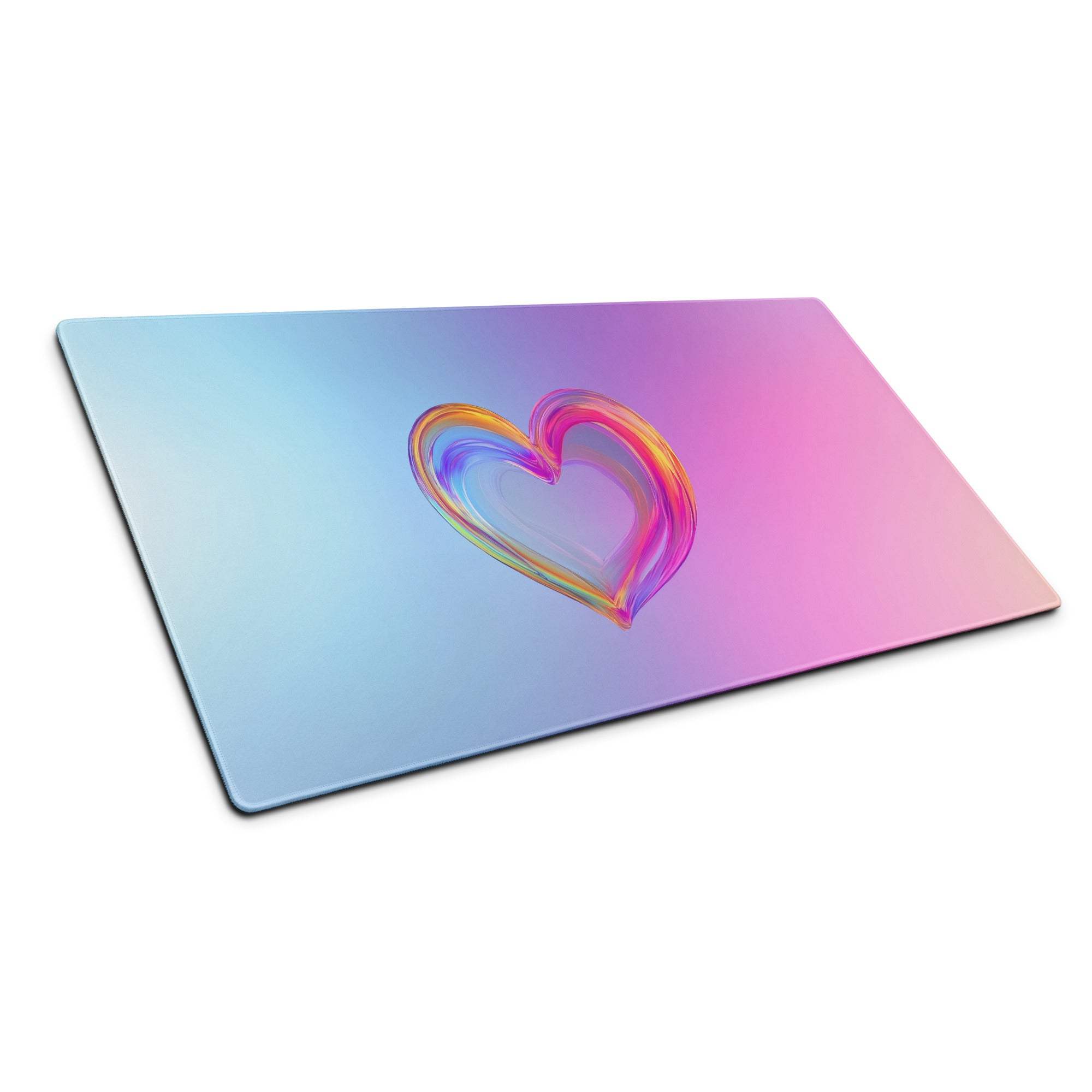 Pastel gradient heart gaming mouse pad with iridescent glass-like finish